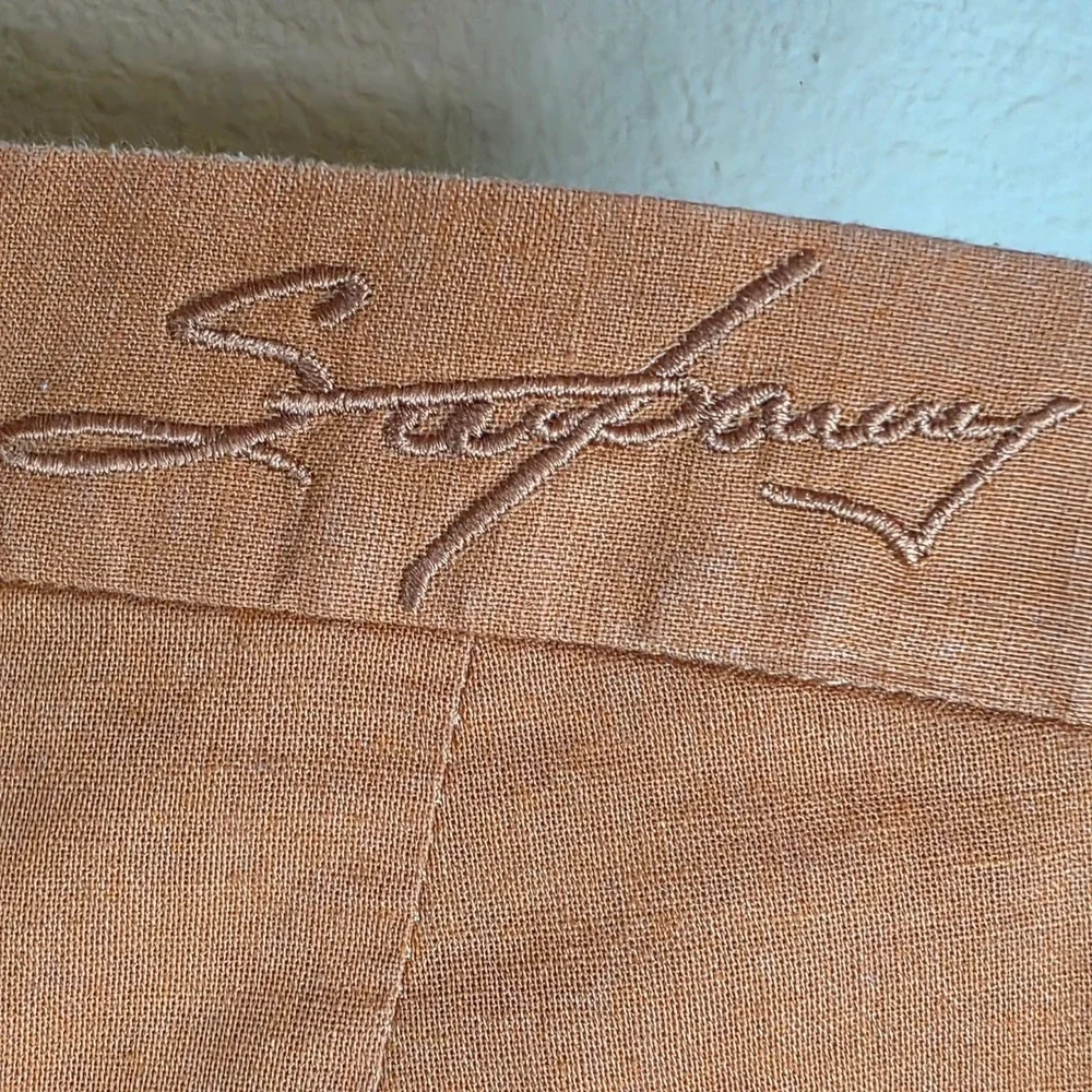 Steve Harvey Celebrity Mens coastal rust Orange Linen Cotton Pleated Pants